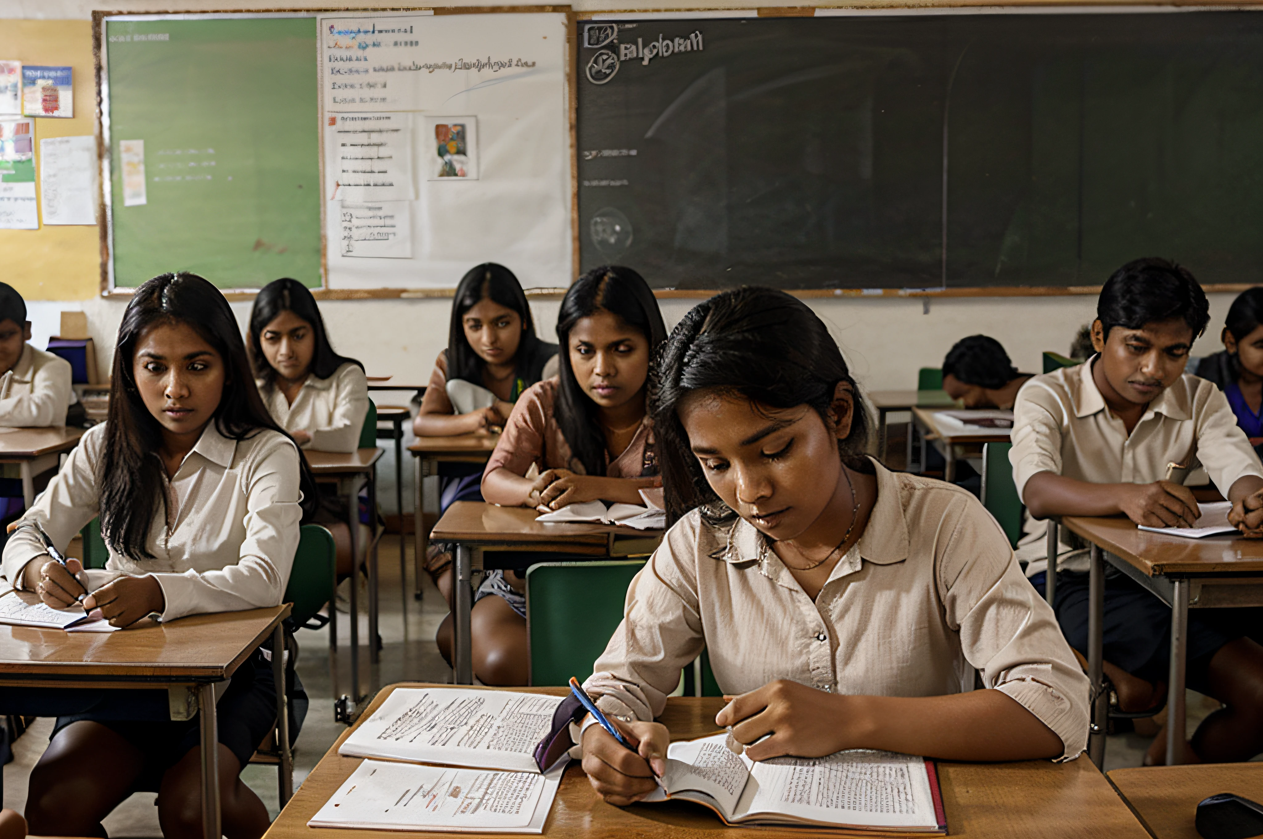 Bangladeshi students studying in the classroom.