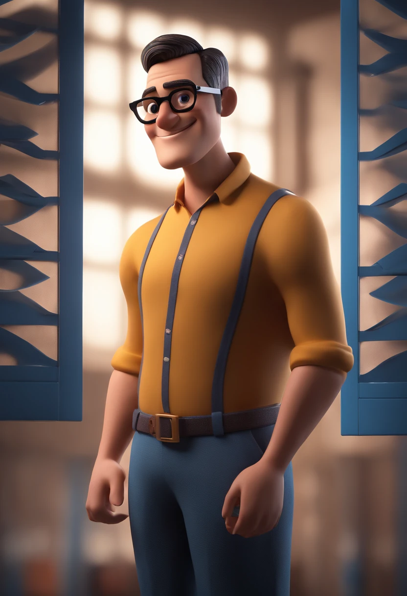 Cartoon character of a man with black glasses and a blue shirt, animation character, Caractere estilizado, animation style rendering, 3D estilizado, Arnold Maya render, 3 d render stylized, toon render keyshot, Personagem 3D, Personagem 3D, 3d rendering stylized, 3 d character render, personagem de desenho animado, Personagem de close up, Pose de personagem,  (Estilo Pixar) (master part:1.2) (Bokeh) (best quality) (pele detalhada) (textura detalhada) (8k) (argila) (Cinematic lighting) (foco nítido