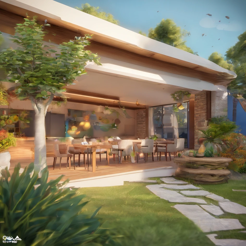 Crie uma cena de desenho animado stilo 3d - Pixar, onde uma mulher branca de cabelos lisos e castanhos com 29 anos de idade, It's in a park where there's a river. You're with your daughter, a small child, branca dos cabelos loiros e ondulados.