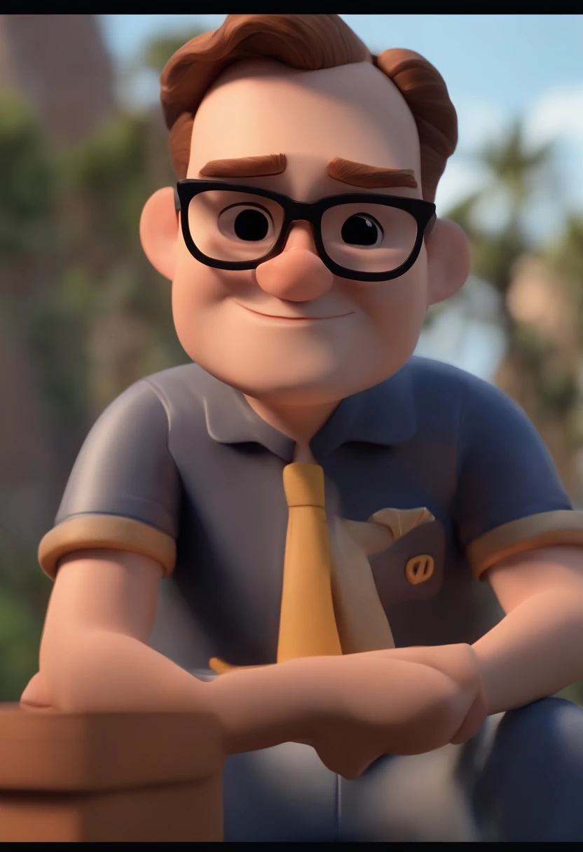 Cartoon character of a man wearing black glasses and a blue shirt, um personagem animado, Caractere estilizado, animation style rendering, 3D estilizado, Arnold Maya render, 3 d render stylized, toon render keyshot, Personagem 3D, Personagem 3D, 3d rendering stylized, 3 d character render, personagem de desenho animado, Personagem de close up, Pose de personagem, (Estilo Pixar) (master part:1.2) (Bokeh) (best quality) (pele detalhada) (textura detalhada) (8k) (argila) (Cinematic lighting) (foco nítido,Senta e vaza a parte superior do corpo