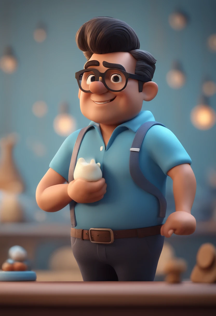 Cartoon character of a man with black glasses and a blue shirt, animation character, Caractere estilizado, animation style rendering, 3D estilizado, Arnold Maya render, 3 d render stylized, toon render keyshot, Personagem 3D, Personagem 3D, 3d rendering stylized, 3 d character render, personagem de desenho animado, Personagem de close up, Pose de personagem, (Estilo Pixar) (master part:1.2) (Bokeh) (best quality) (pele detalhada) (textura detalhada) (8k) (argila) (Cinematic lighting) (foco nítido