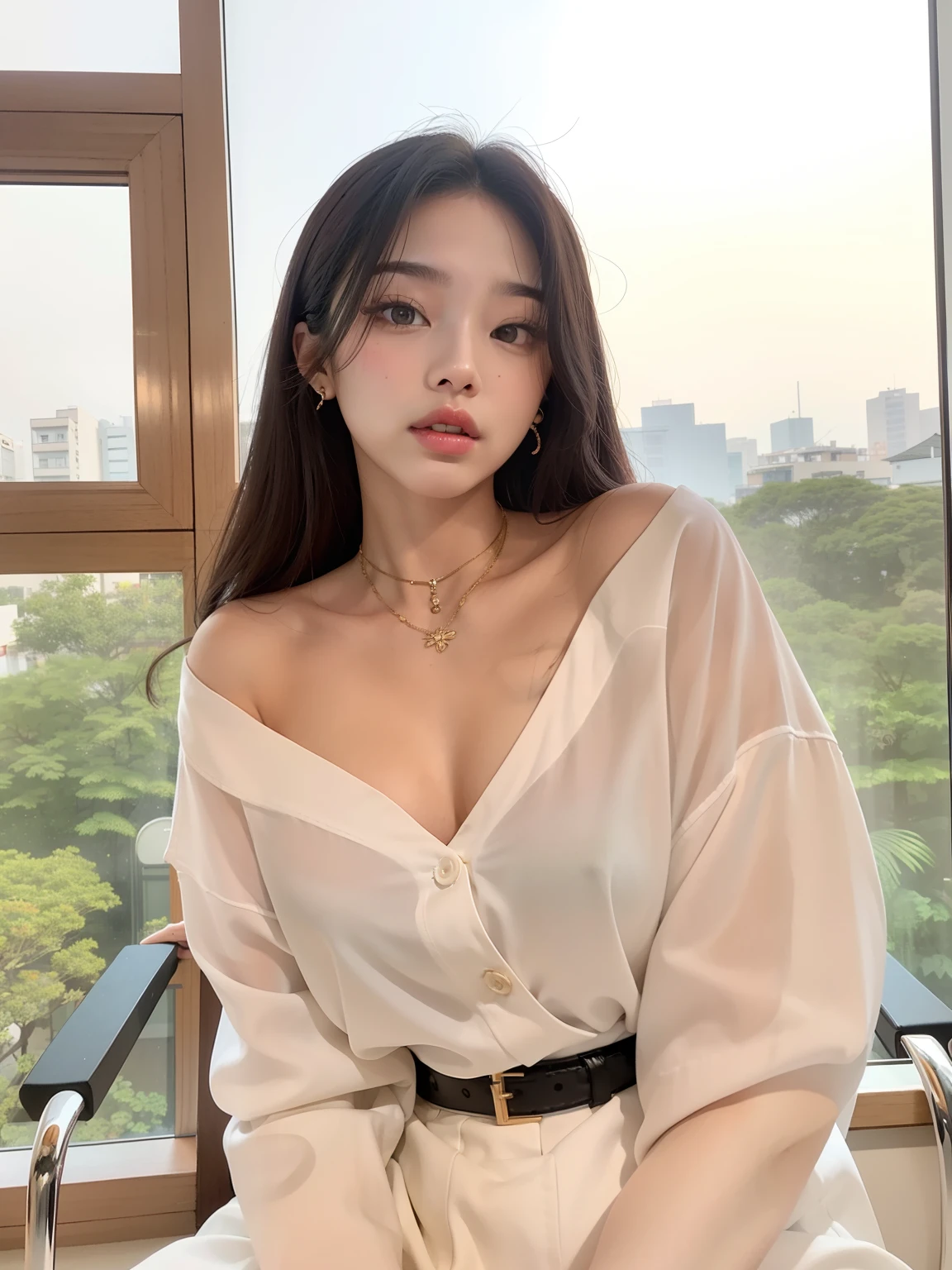 mulher de araffe na camisa branca sentada em uma cadeira na frente de uma janela, jennie blackpink, Mulher sul-coreana bonita, a young asian woman, linda mulher coreana jovem, Heonhwa Choe, Mulher coreana, menina coreana, an Asian woman, mulher coreana jovem bonita, Gongbi, Parque Roseanne do Blackpink, atriz da Coreia, louise zhang