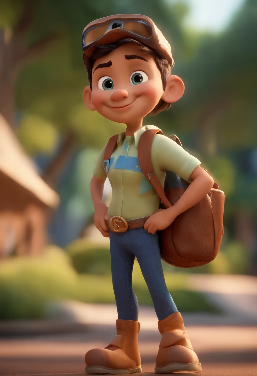 A somewhat chubby boy with almost shaved hair with gradient on the sides smiling with a camera in his hand with beige cargo pants and a white baggy blouse and nike sneakers