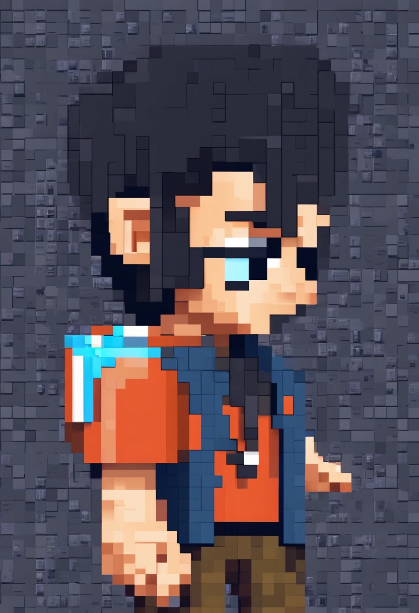 Criar um avatar estilo pixa de um menino de 18 anos com bone blusa preta e uma bag lateral cabelo baixo e liso