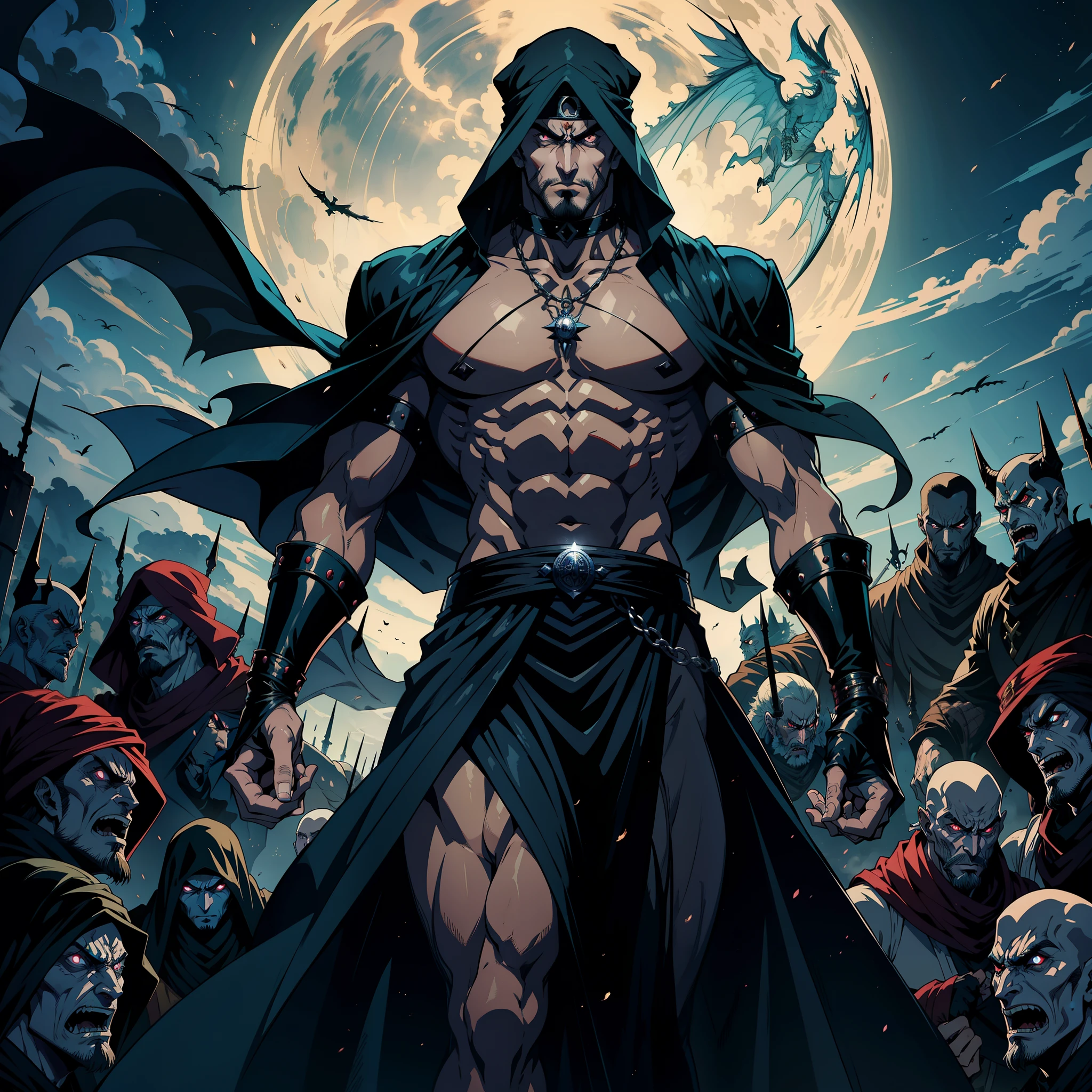 A photo of Reaper leading a discussion with other gang leaders in a secluded hideout,original,Jason “Reaper” Donovan was an imposing figure, measuring 6'5” with a muscular build, personifying the outlaw motorcyclist par excellence. His body was adorned with tattoos, each symbolizing a chapter of his turbulent life. A distinct scar running down his left cheek and cold, Piercing eyes added to his intimidating presence. Reaper is robust, Worn features spoke of a life lived on the edge, very far from ordinary society., mascle