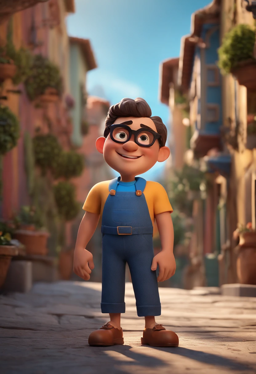 Cartoon character of a man with black glasses and a blue shirt, animation character, Caractere estilizado, animation style rendering, 3D estilizado, Arnold Maya render, 3 d render stylized, toon render keyshot, Personagem 3D, Personagem 3D, 3d rendering stylized, 3 d character render, personagem de desenho animado, Personagem de close up, Pose de personagem,  (Estilo Pixar) (master part:1.2) (Bokeh) (best quality) (pele detalhada) (textura detalhada) (8k) (argila) (Cinematic lighting) (foco nítido