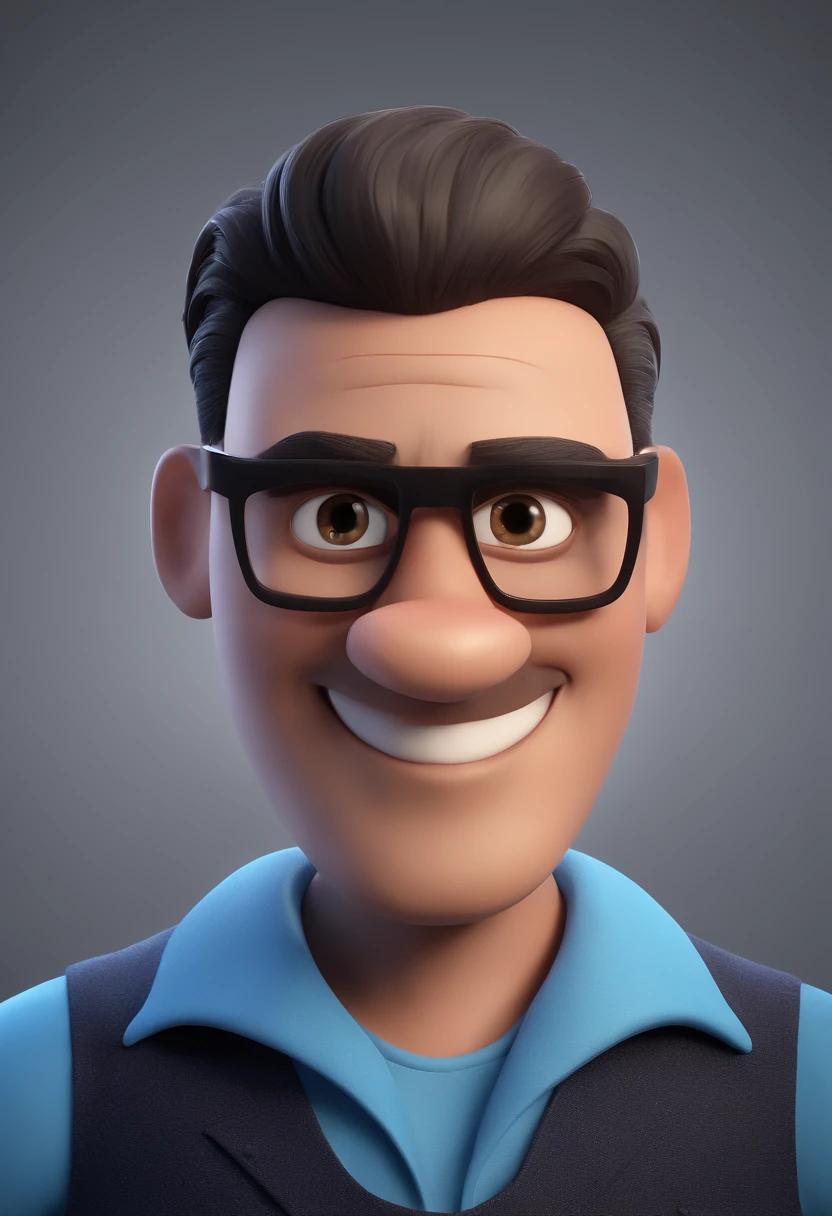 Cartoon character of a man with black glasses and a blue shirt, animation character, Caractere estilizado, animation style rendering, 3D estilizado, Arnold Maya render, 3 d render stylized, toon render keyshot, Personagem 3D, Personagem 3D, 3d rendering stylized, 3 d character render, personagem de desenho animado, Personagem de close up, Pose de personagem, (Estilo Pixar) (master part:1.2) (Bokeh) (best quality) (pele detalhada) (textura detalhada) (8k) (argila) (Cinematic lighting) (foco nítido