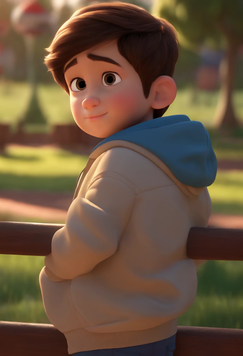 (Pixar 1.23 style) 1 boy ((upper body front, bust shot)), solo, cute kid, brunette, pretty tracksuit, boy, korean child, playground, ((masterpiece, highest quality)), (composite lighting)