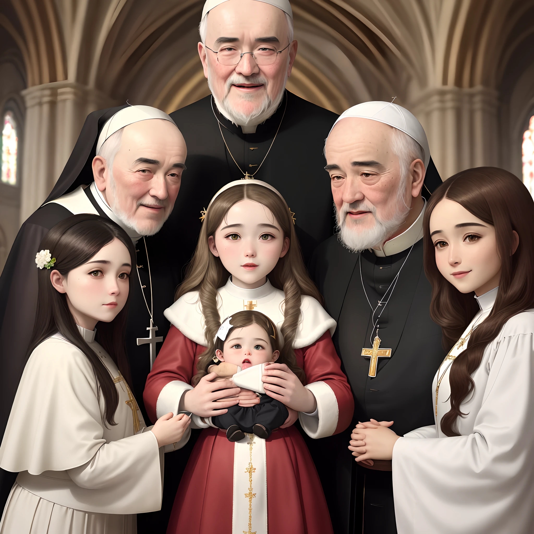Crie uma foto, em 4k para ser postada em Instagram:
With some saints of the Catholic Church, santa Terezinha, santa dulce, padre pio, Our Lady and Pope John Paul the Second, with the following highlighted phrase: "Be ye, pois, perfeitos, how perfect is your Father who is in heaven" Mt 5:48