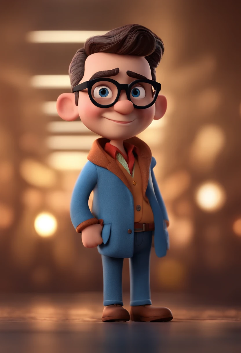 Cartoon character of a man with black glasses and a blue shirt, animation character, Caractere estilizado, animation style rendering, 3D estilizado, Arnold Maya render, 3 d render stylized, toon render keyshot, Personagem 3D, Personagem 3D, 3d rendering stylized, 3 d character render, personagem de desenho animado, Personagem de close up, Pose de personagem, (Estilo Pixar) (master part:1.2) (Bokeh) (best quality) (pele detalhada) (textura detalhada) (8k) (argila) (Cinematic lighting) (foco nítido