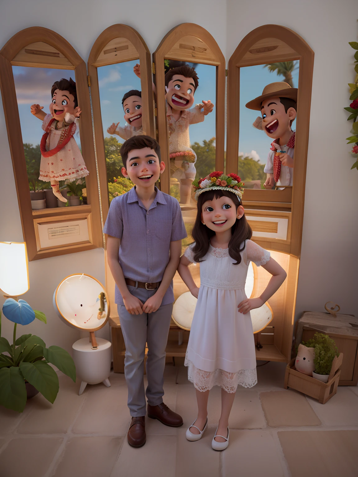 Primos tirando uma foto e sorrindo em uma formatura