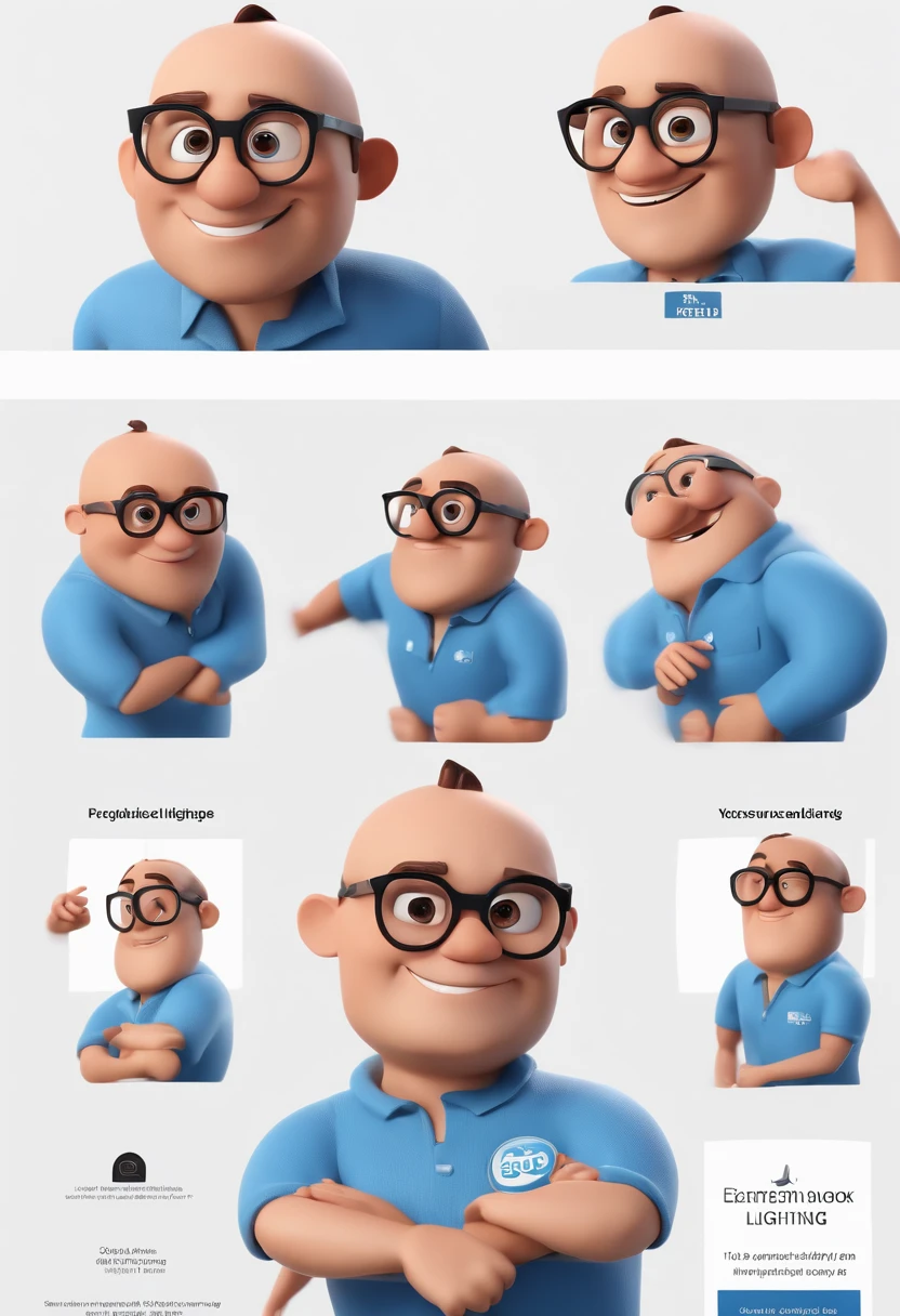 Cartoon character of a man with black glasses and a blue shirt, animation character, Caractere estilizado, animation style rendering, 3D estilizado, Arnold Maya render, 3 d render stylized, toon render keyshot, Personagem 3D, Personagem 3D, 3d rendering stylized, 3 d character render, personagem de desenho animado, Personagem de close up, Pose de personagem, (Estilo Pixar) (master part:1.2) (Bokeh) (best quality) (pele detalhada) (textura detalhada) (8k) (argila) (Cinematic lighting) (foco nítido