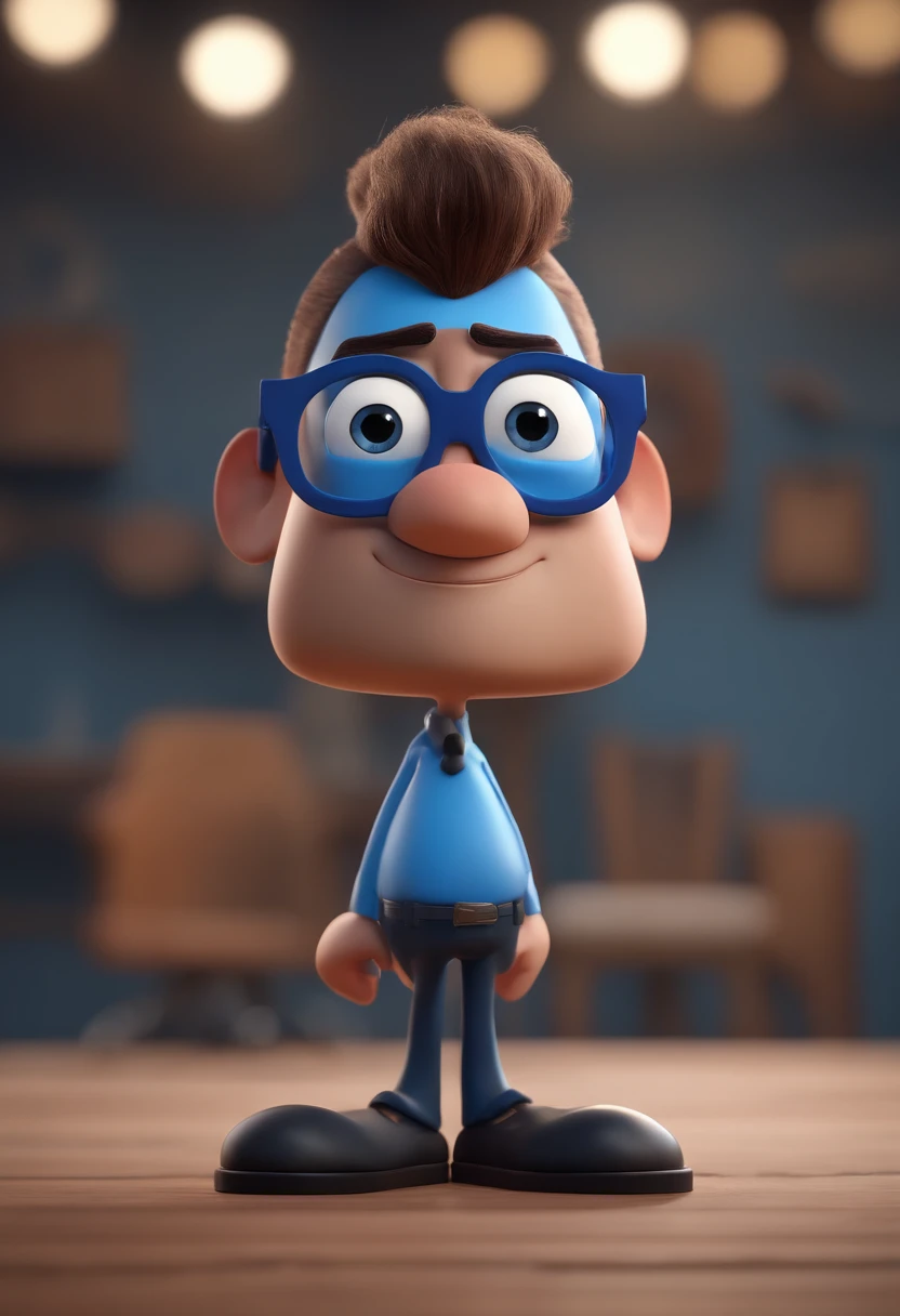 Cartoon character of a man with black glasses and a blue shirt, animation character, Caractere estilizado, animation style rendering, 3D estilizado, Arnold Maya render, 3 d render stylized, toon render keyshot, Personagem 3D, Personagem 3D, 3d rendering stylized, 3 d character render, personagem de desenho animado, Personagem de close up, Pose de personagem, (Estilo Pixar) (master part:1.2) (Bokeh) (best quality) (pele detalhada) (textura detalhada) (8k) (argila) (Cinematic lighting) (foco nítido
