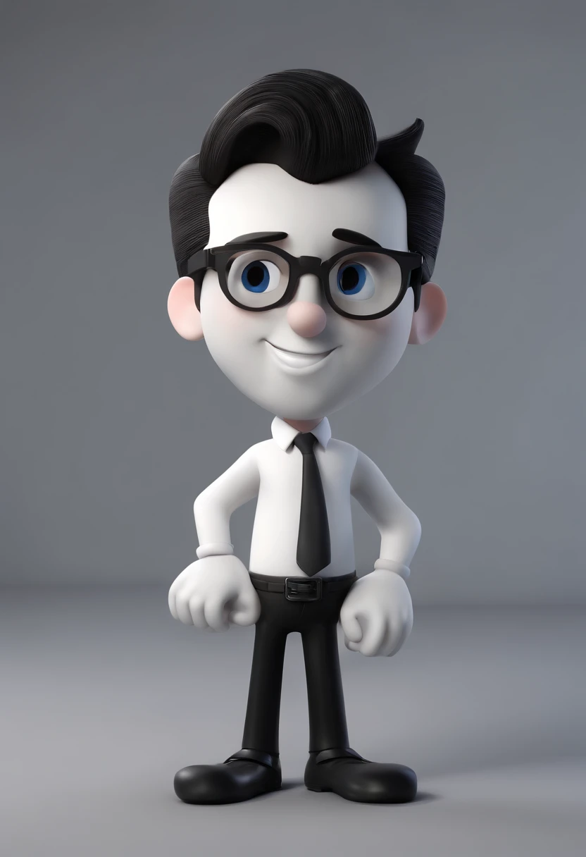 Cartoon character of a dark brunette man wearing white shirt and black pants, silver watch, rosto quadrado, um personagem animado, Caractere estilizado, animation style rendering, 3D estilizado, Arnold Maya render, 3 d render stylized, toon render keyshot, Personagem 3D, Personagem 3D, 3d rendering stylized, 3 d character render, personagem de desenho animado, Personagem de close up, Pose de personagem, (Estilo Pixar) (master part:1.2) (Bokeh) (best quality) (pele detalhada) (textura detalhada) (8k) (argila) (Cinematic lighting) (foco nítido，Senta e vaza a parte superior do corpo