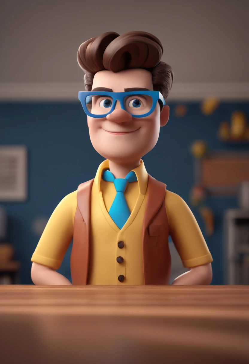 Cartoon character of a man with black glasses and a blue shirt, animation character, Caractere estilizado, animation style rendering, 3D estilizado, Arnold Maya render, 3 d render stylized, toon render keyshot, Personagem 3D, Personagem 3D, 3d rendering stylized, 3 d character render, personagem de desenho animado, Personagem de close up, Pose de personagem, (Estilo Pixar) (master part:1.2) (Bokeh) (best quality) (pele detalhada) (textura detalhada) (8k) (argila) (Cinematic lighting) (foco nítido
