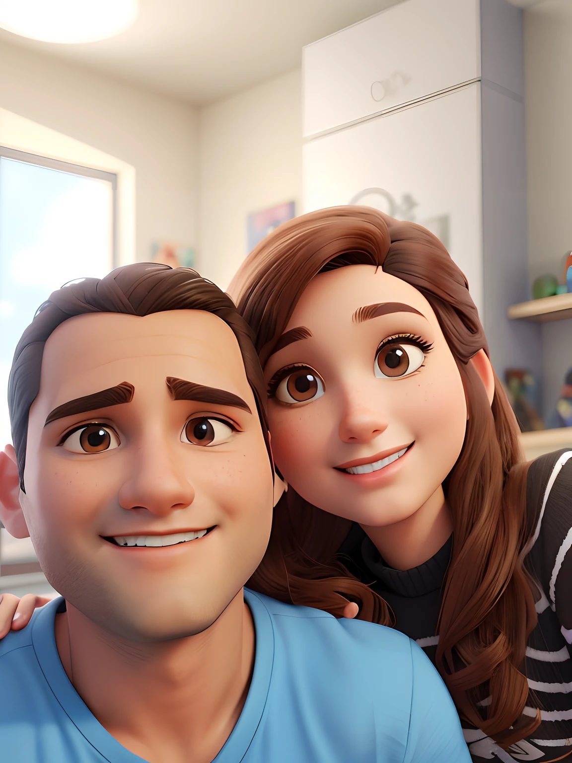 imagem de um homem e uma mulher posando para uma foto, pixar retrato 8 k foto, renderizado em corona, foto de retrato detalhada, realista estilo 3d, animado ainda, animated film, Cartoon style illustration, Personagem de close up, imagem de perto, Arnold Maya render, 3 d render stylized, renderizado em Arnold, super detailed rendering, 3d rendering stylized