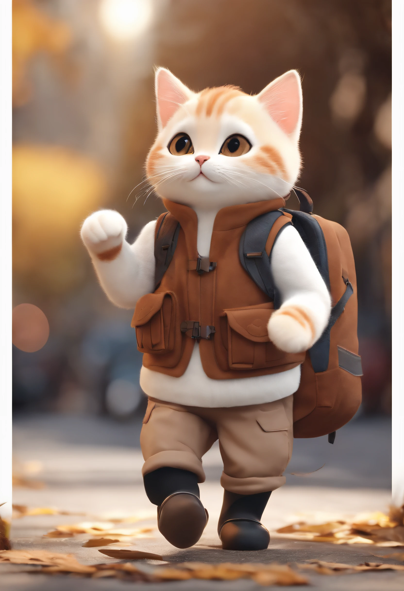 a cute cat, adolable, Incredibly cute, cute cute, And cute and cute. He walked down the street with a backpack on his back, walking together, commute, proudly walking down the street, the cat is walking. They are cute in the style of 🍂 and 🍁, cute cute, cute cute, oh, prettyandcute.