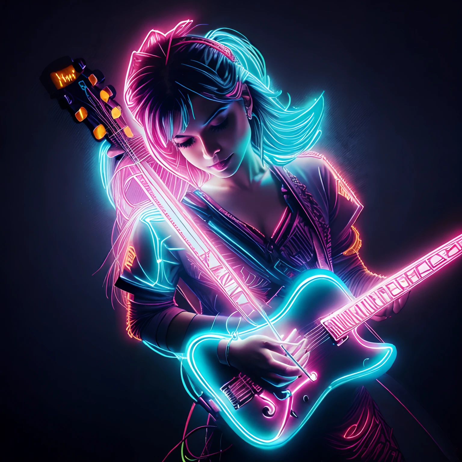 guitarrista mulher fantastico bonita energia brilho neon