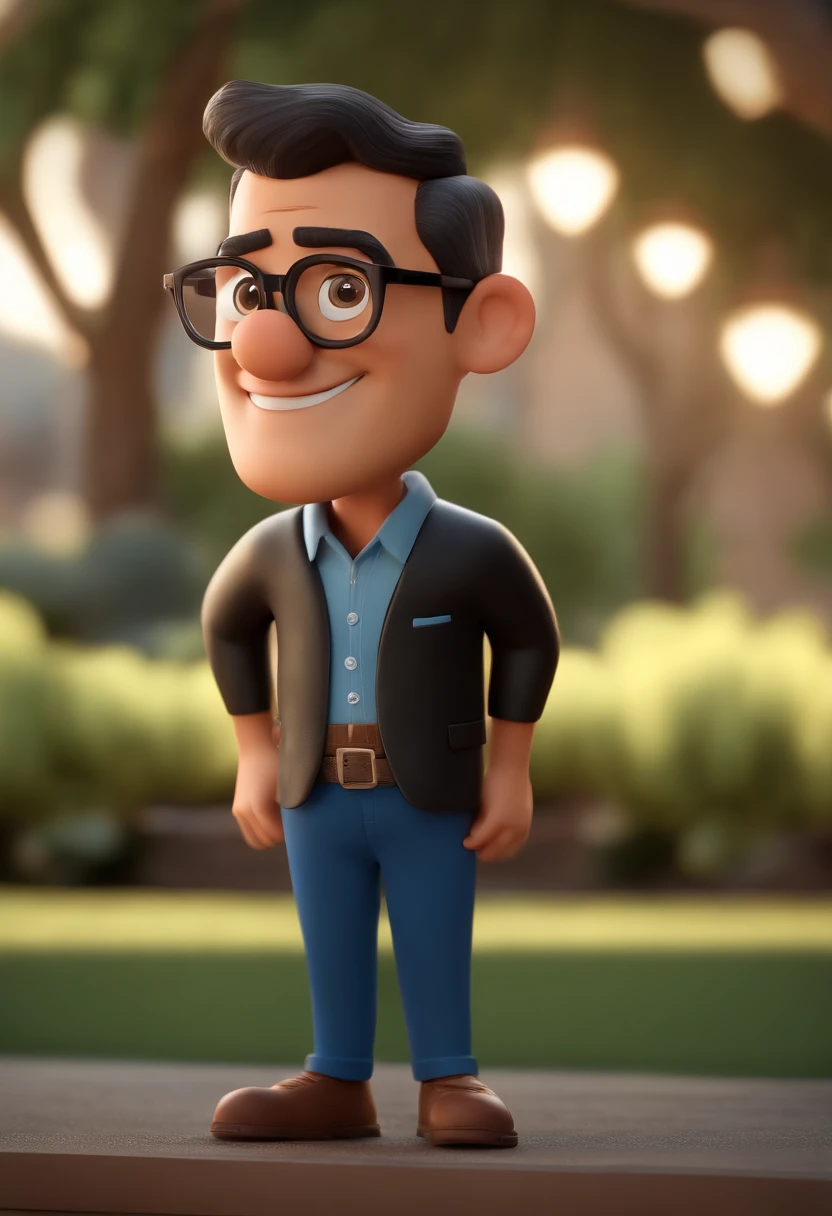 Cartoon character of a man wearing black glasses and a blue shirt, um personagem animado, Caractere estilizado, animation style rendering, 3D estilizado, willian cruz corretor de imoveis, 3 d render stylized, toon render keyshot, Personagem 3D, Personagem 3D, 3d rendering stylized, 3 d character render, personagem de desenho animado, Personagem de close up, Pose de personagem, (Estilo Pixar) (master part:1.2) (Bokeh) (best quality) (pele detalhada) (textura detalhada) (8k) (argila) (Cinematic lighting) (foco nítido，Senta e vaza a parte superior do corpo