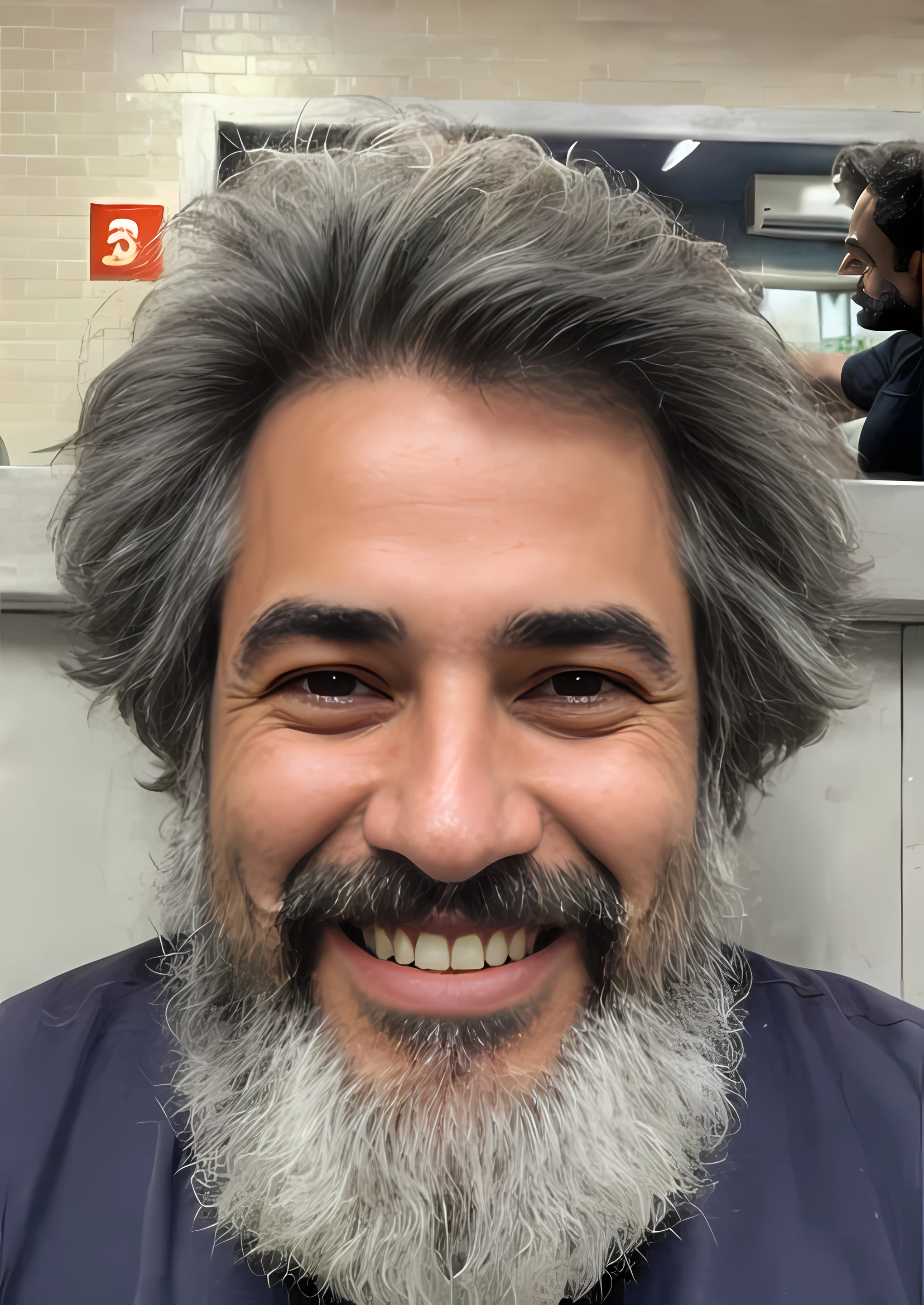 arafed man with a beard and a mustache smiling at the camera, barba cinzenta aparada, ele tem barba e cabelos grisalhos, alguns cabelos grisalhos na barba, cabelos grisalhos e barba, barba grisalha, barba grisalha, barba grisalha, cabelos grisalhos velhos, barba cheia de prata, cabelos e barba prateados, gui guimaraes