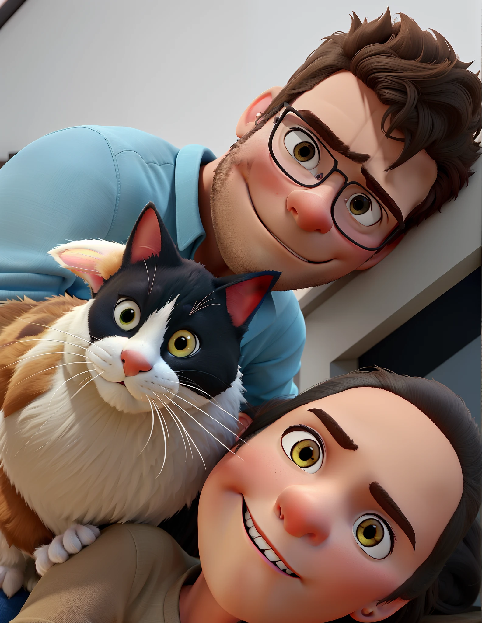 Homem, mulher e gato modelo Disney Pixar, boa qualidade, melhor qualidade