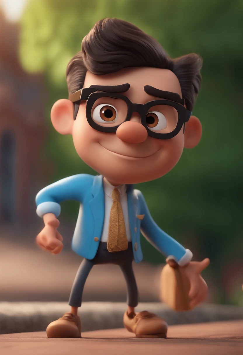 Cartoon character of a man with black glasses and a blue shirt, animation character, Caractere estilizado, animation style rendering, 3D estilizado, Arnold Maya render, 3 d render stylized, toon render keyshot, Personagem 3D, Personagem 3D, 3d rendering stylized, 3 d character render, personagem de desenho animado, Personagem de close up, Pose de personagem, (Estilo Pixar) (master part:1.2) (Bokeh) (best quality) (pele detalhada) (textura detalhada) (8k) (argila) (Cinematic lighting) (foco nítido