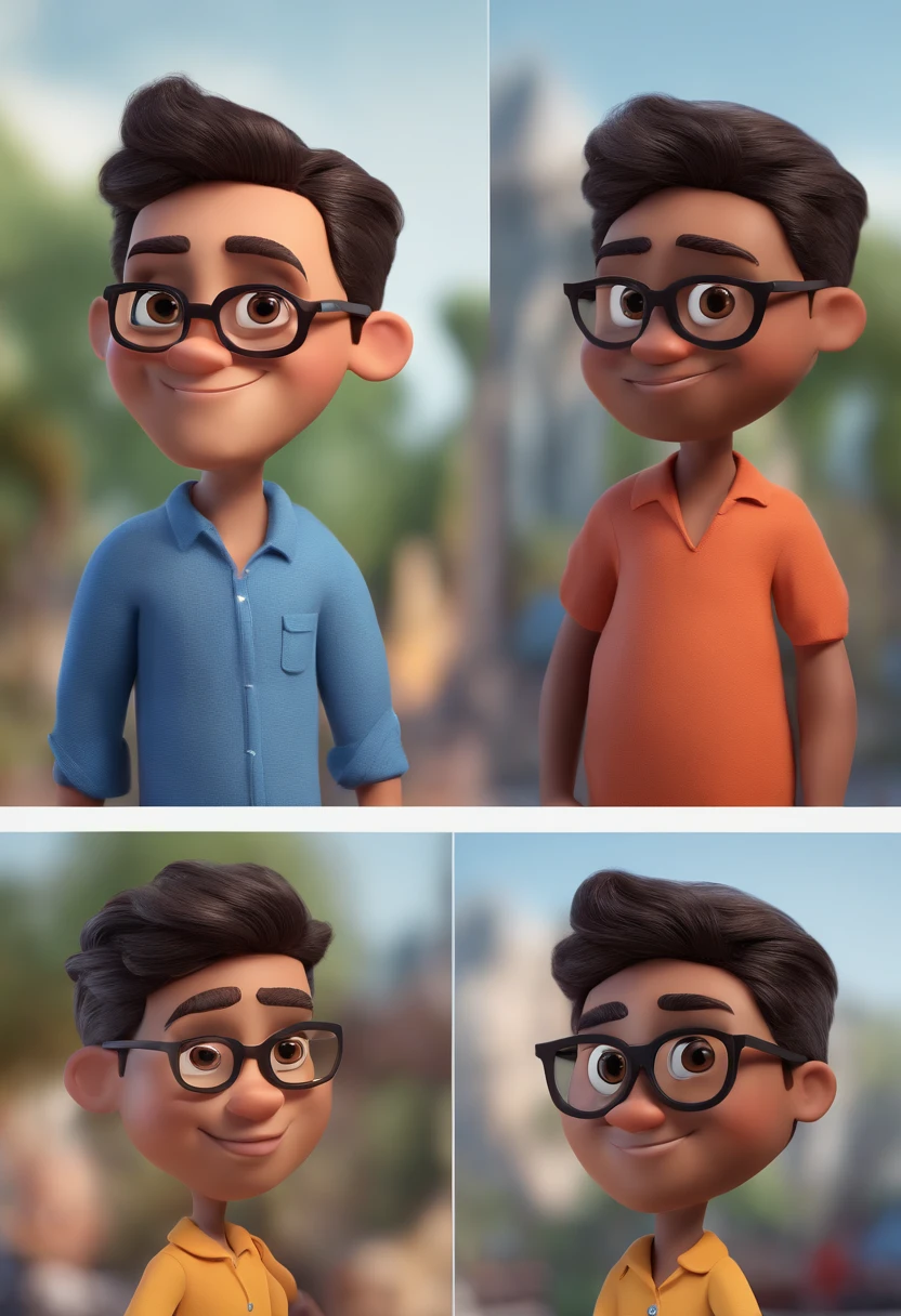 Cartoon character of a man with black glasses and a blue shirt, animation character, Caractere estilizado, animation style rendering, 3D estilizado, Arnold Maya render, 3 d render stylized, toon render keyshot, Personagem 3D, Personagem 3D, 3d rendering stylized, 3 d character render, personagem de desenho animado, Personagem de close up, Pose de personagem,  (Estilo Pixar) (master part:1.2) (Bokeh) (best quality) (pele detalhada) (textura detalhada) (8k) (argila) (Cinematic lighting) (foco nítido