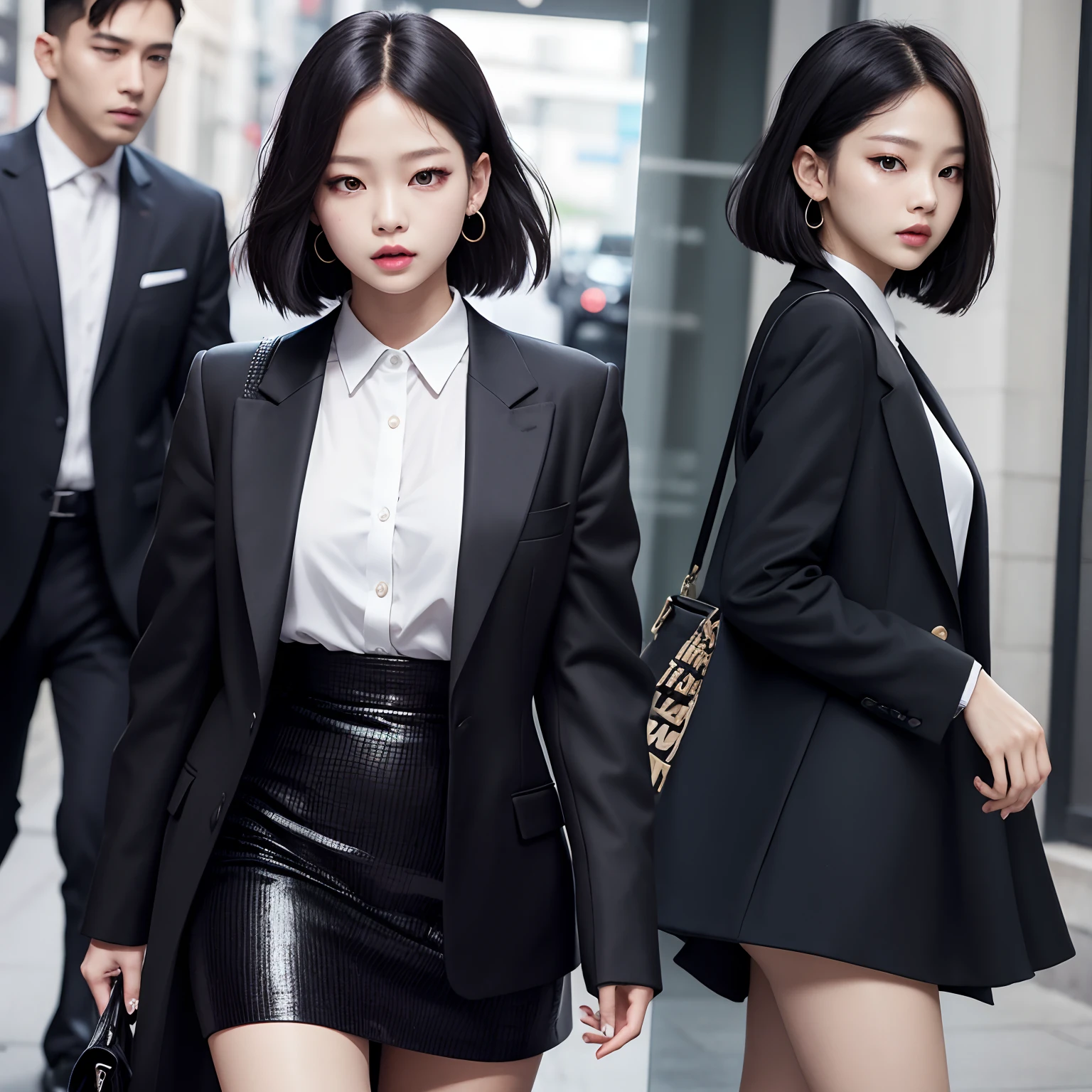 Jennie from Blackpink with dress clothes and short black hair