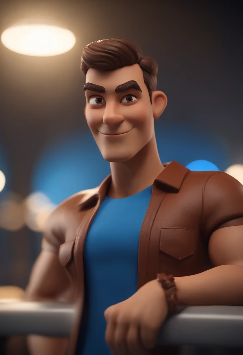 Cartoon character of a man wearing blue cap and a black shirt, um personagem animado, Caractere estilizado, animation style rendering, 3D estilizado, Arnold Maya render, 3 d render stylized, toon render keyshot, Personagem 3D, Personagem 3D, 3d rendering stylized, 3 d character render, personagem de desenho animado, Personagem de close up, Pose de personagem, (Estilo Pixar) (master part:1.2) (Bokeh) (best quality) (pele detalhada) (textura detalhada) (8k) (argila) (Cinematic lighting) (foco nítido,Senta e vaza a parte superior do corpo