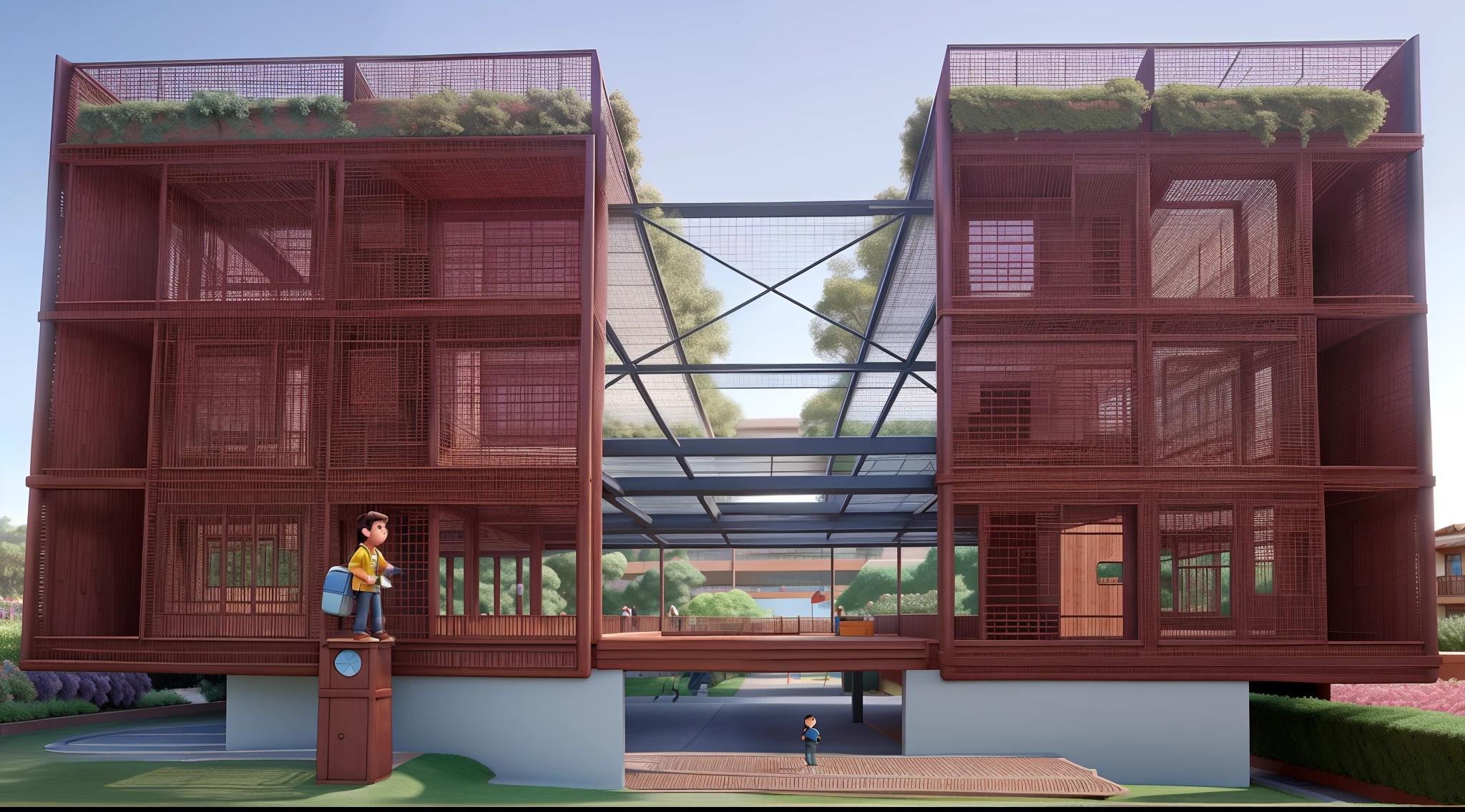 A Disney Pixar-style corten steel building, alta qualidade, melhor qualidade