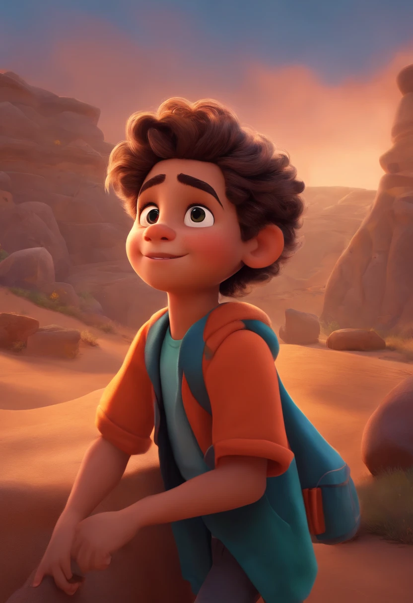 Image of a boy for a story in a YouTube video in Pixar format, He's the allabester, He's the class leader, He's outgoing, Playful and gets up for a lot of things, cabelo curto