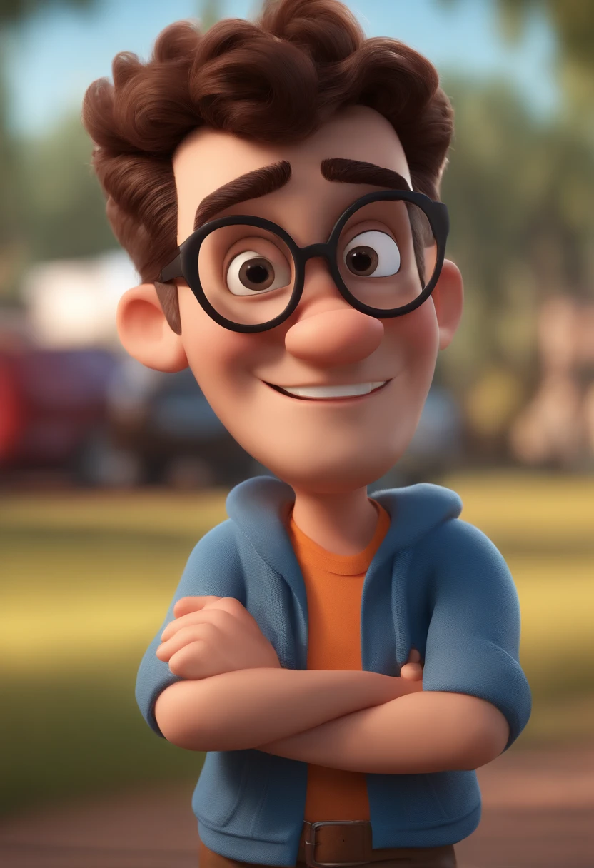 Cartoon character of a man with black glasses and a blue shirt, animation character, Caractere estilizado, animation style rendering, 3D estilizado, Arnold Maya render, 3 d render stylized, toon render keyshot, Personagem 3D, Personagem 3D, 3d rendering stylized, 3 d character render, personagem de desenho animado, Personagem de close up, Pose de personagem, (Estilo Pixar) (master part:1.2) (Bokeh) (best quality) (pele detalhada) (textura detalhada) (8k) (argila) (Cinematic lighting) (foco nítido