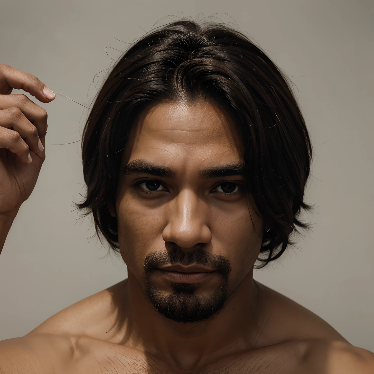 Homem negro, cabelos crespos, face quadrada,