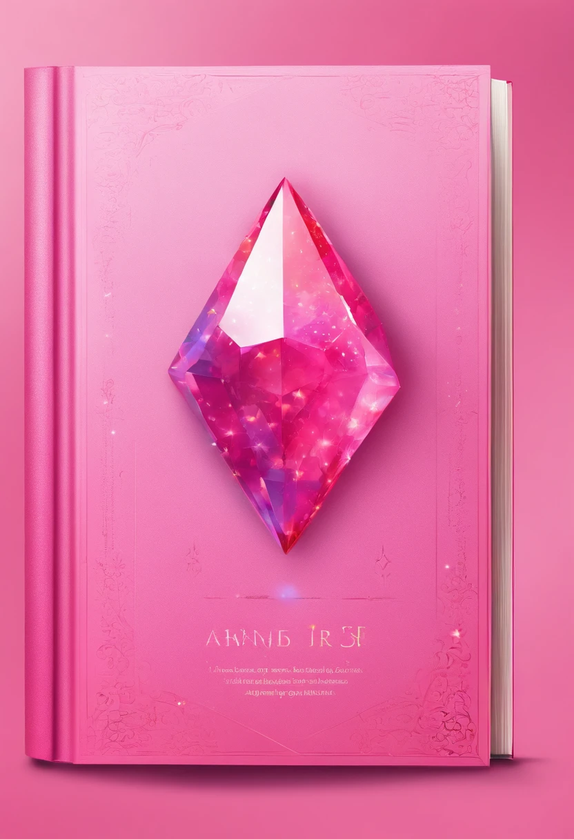 A pink book cover, a prismatic jewel, a symbol around the jewel, half and half, a jewel half pink and half red, a conceptual cover, a minimalist cover, with a clear sense of joy, pink glitter