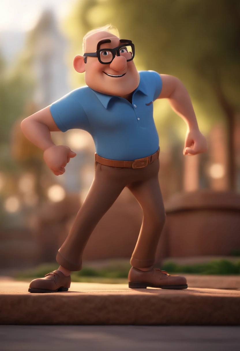 Cartoon character of a man with black glasses and a blue shirt, animation character, Caractere estilizado, animation style rendering, 3D estilizado, Arnold Maya render, 3 d render stylized, toon render keyshot, Personagem 3D, Personagem 3D, 3d rendering stylized, 3 d character render, personagem de desenho animado, Personagem de close up, Pose de personagem,  (Estilo Pixar) (master part:1.2) (Bokeh) (best quality) (pele detalhada) (textura detalhada) (8k) (argila) (Cinematic lighting) (foco nítido