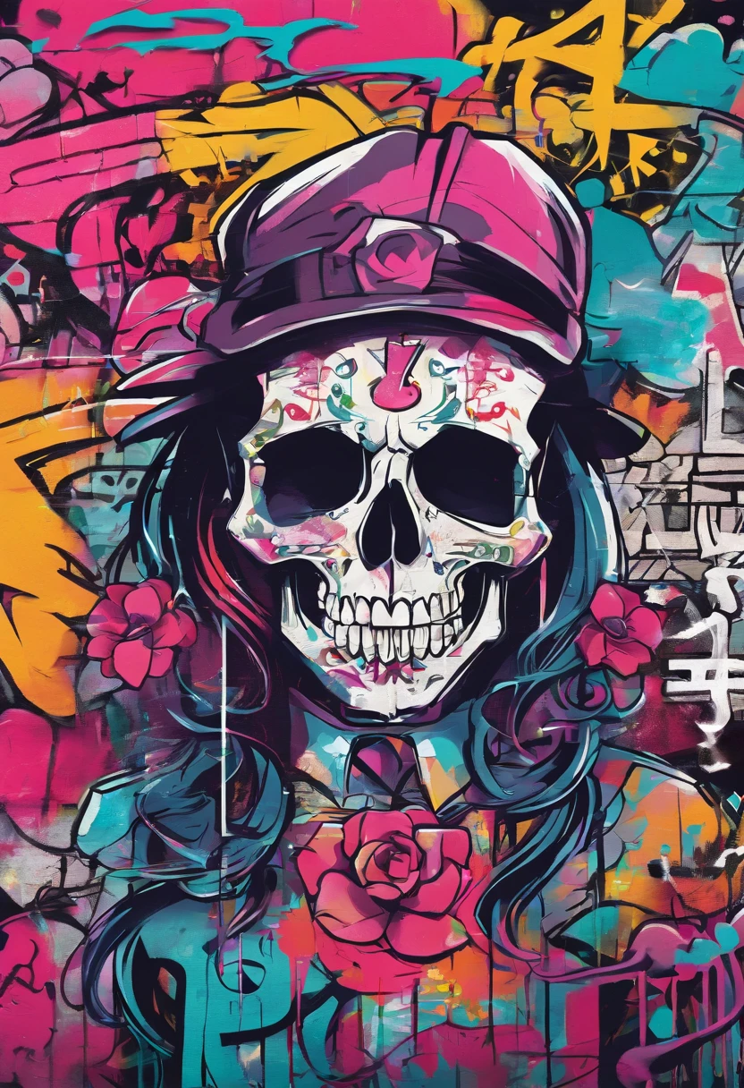 Oil Style、digitalart、1990s anime style、 Straight、,Skull