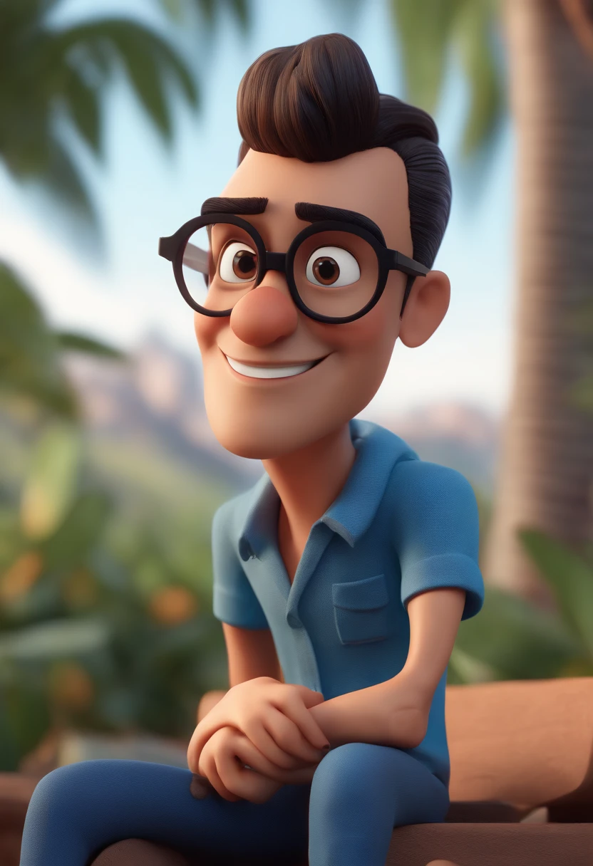 Cartoon character of a man with black glasses and a blue shirt, animation character, Caractere estilizado, animation style rendering, 3D estilizado, Arnold Maya render, 3 d render stylized, toon render keyshot, Personagem 3D, Personagem 3D, 3d rendering stylized, 3 d character render, personagem de desenho animado, Personagem de close up, Pose de personagem, (Estilo Pixar) (master part:1.2) (Bokeh) (best quality) (pele detalhada) (textura detalhada) (8k) (argila) (Cinematic lighting) (foco nítido