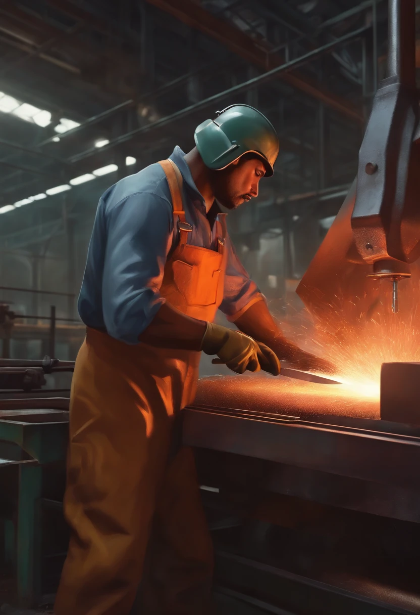 Worker in a steel cutting and bending factory, Superhero style, In Disney Animation Format