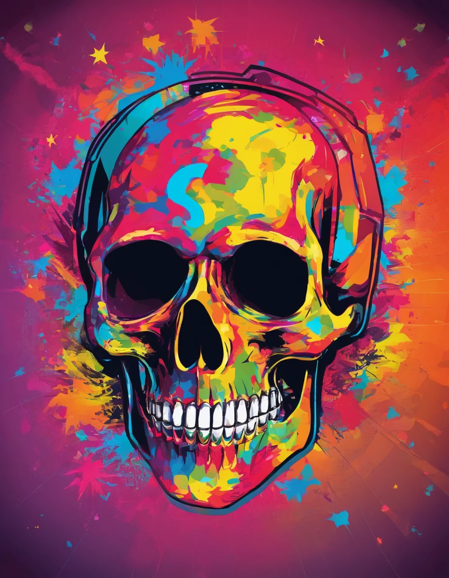 Skull. Perform on a professional, illuminated stage, foggy, Screens and fireworks. A hyper-realistic , profetional lighting,