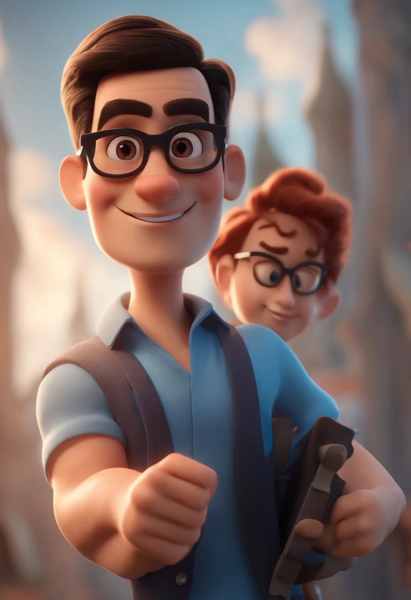 Cartoon character of a man with black glasses and a blue shirt, animation character, Caractere estilizado, animation style rendering, 3D estilizado, Arnold Maya render, 3 d render stylized, toon render keyshot, Personagem 3D, Personagem 3D, 3d rendering stylized, 3 d character render, personagem de desenho animado, Personagem de close up, Pose de personagem, (Estilo Pixar) (master part:1.2) (Bokeh) (best quality) (pele detalhada) (textura detalhada) (8k) (argila) (Cinematic lighting) (foco nítido
