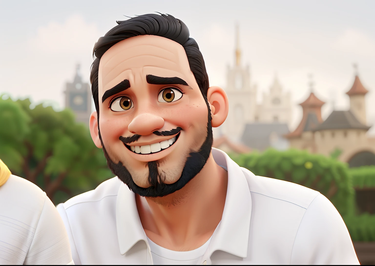 Make it the same as the photo, com barba e cabelo preto, jovem, Estilo Pixar, Disney