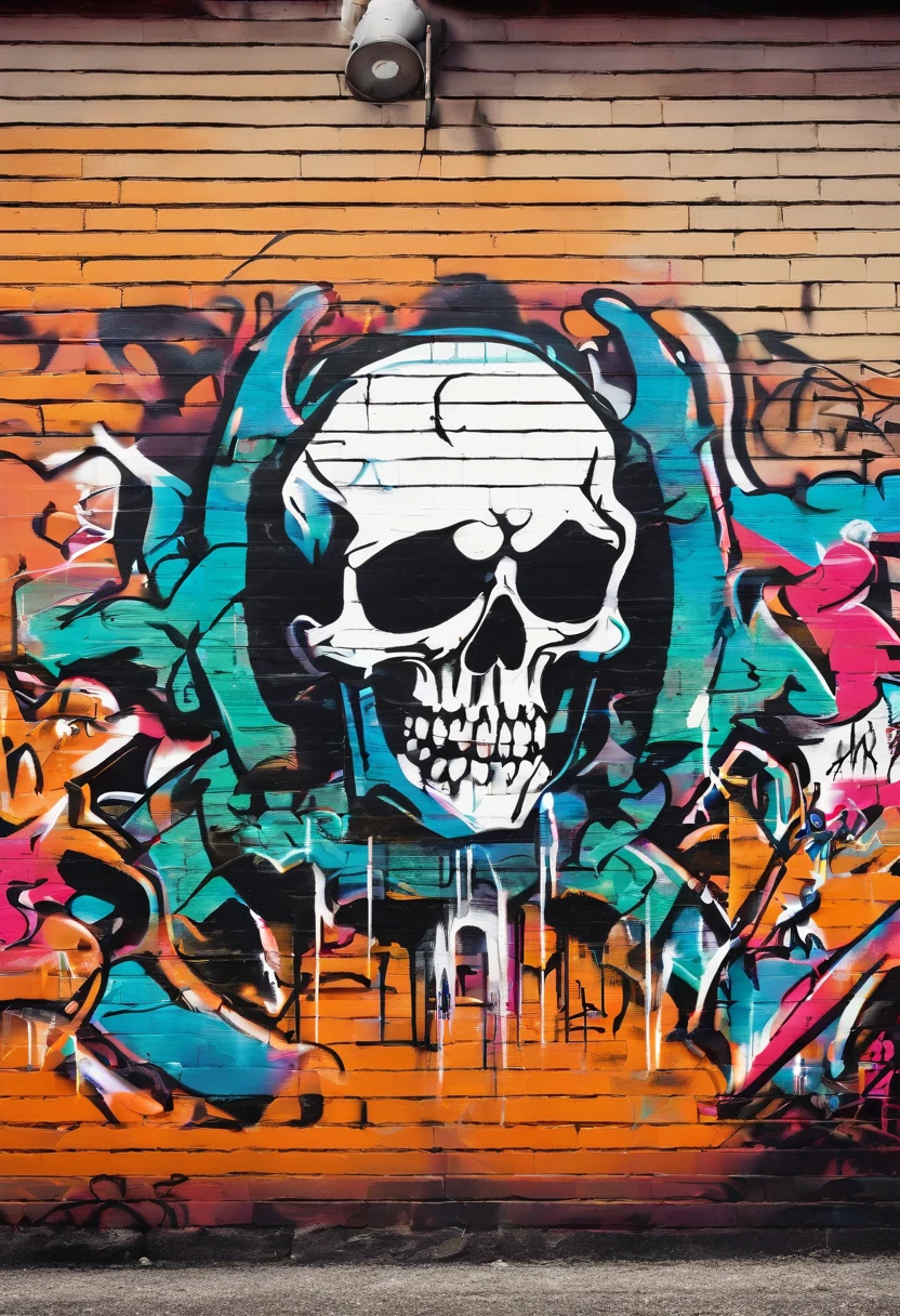 Graffiti漫画,Graffiti,The whole picture, high resolution、High contrast,simple,Skull logo