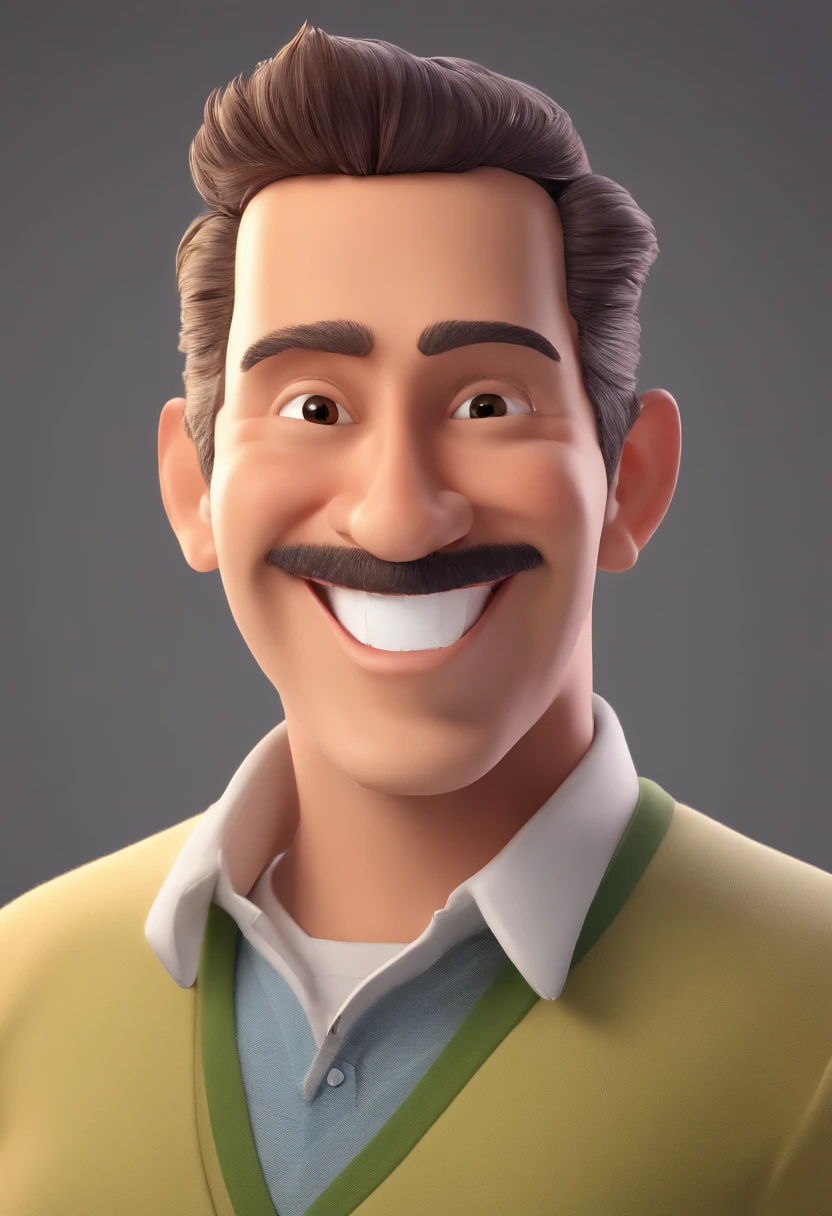 Smiling Man Illustration, sorriso insano, Homem de pele marrom com um sorriso gigante, happily smiling at the camera, sorriso atrevido, he's smiling, sorriso muito grande, Macho sorridente, foto de perfil headshot, rindo sorriso enorme, desenhando no estilo de Arte 3D, c4d, fundo de cor branco puro, estilo disney, estilo pixar render ilustracao Super Detalhe, 8k