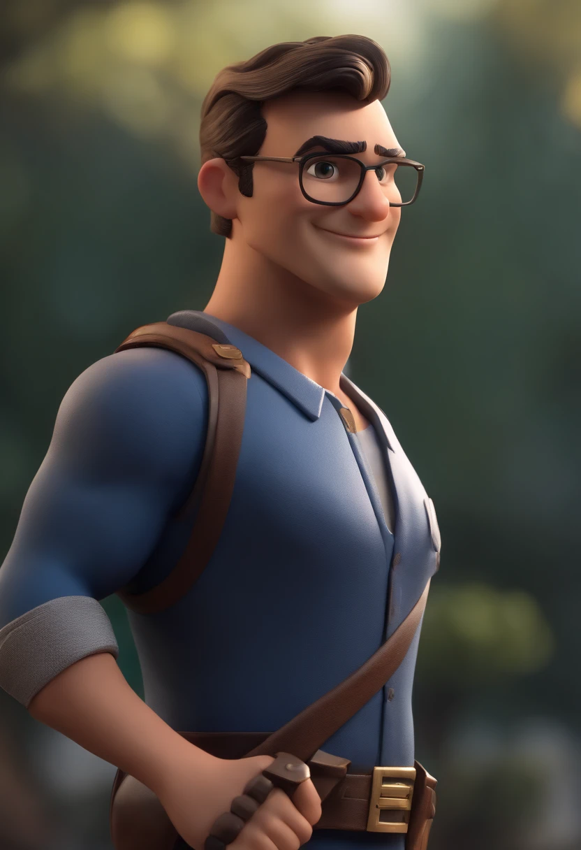 Personagem de desenho animado de um homem e uma camisa azul, careca sem pelo no rosto um personagem animado, Caractere estilizado, animation style rendering, 3D estilizado, Arnold Maya render, 3 d render stylized, toon render keyshot, Personagem 3D, Personagem 3D, 3d rendering stylized, 3 d character render, personagem de desenho animado, Personagem de close up, Pose de personagem, (Estilo Pixar) (master part:1.2) (Bokeh) (best quality) (pele detalhada) (textura detalhada) (8k) (argila) (Cinematic lighting) (foco nítido,Senta e vaza a parte superior do corpo