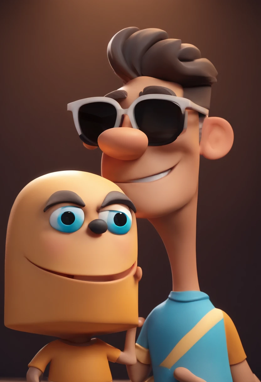 Cartoon character of a man with black glasses, cabelo cacheado marrom escuro e uma camisa azul, animation character, Caractere estilizado, animation style rendering, 3D estilizado, Arnold Maya render, 3 d render stylized, toon render keyshot, Personagem 3D, Personagem 3D, 3d rendering stylized, 3 d character render, personagem de desenho animado, Personagem de close up, Pose de personagem,  (Estilo Pixar) (master part:1.2) (Bokeh) (best quality) (pele detalhada) (textura detalhada) (8k) (argila) (Cinematic lighting) (foco nítido