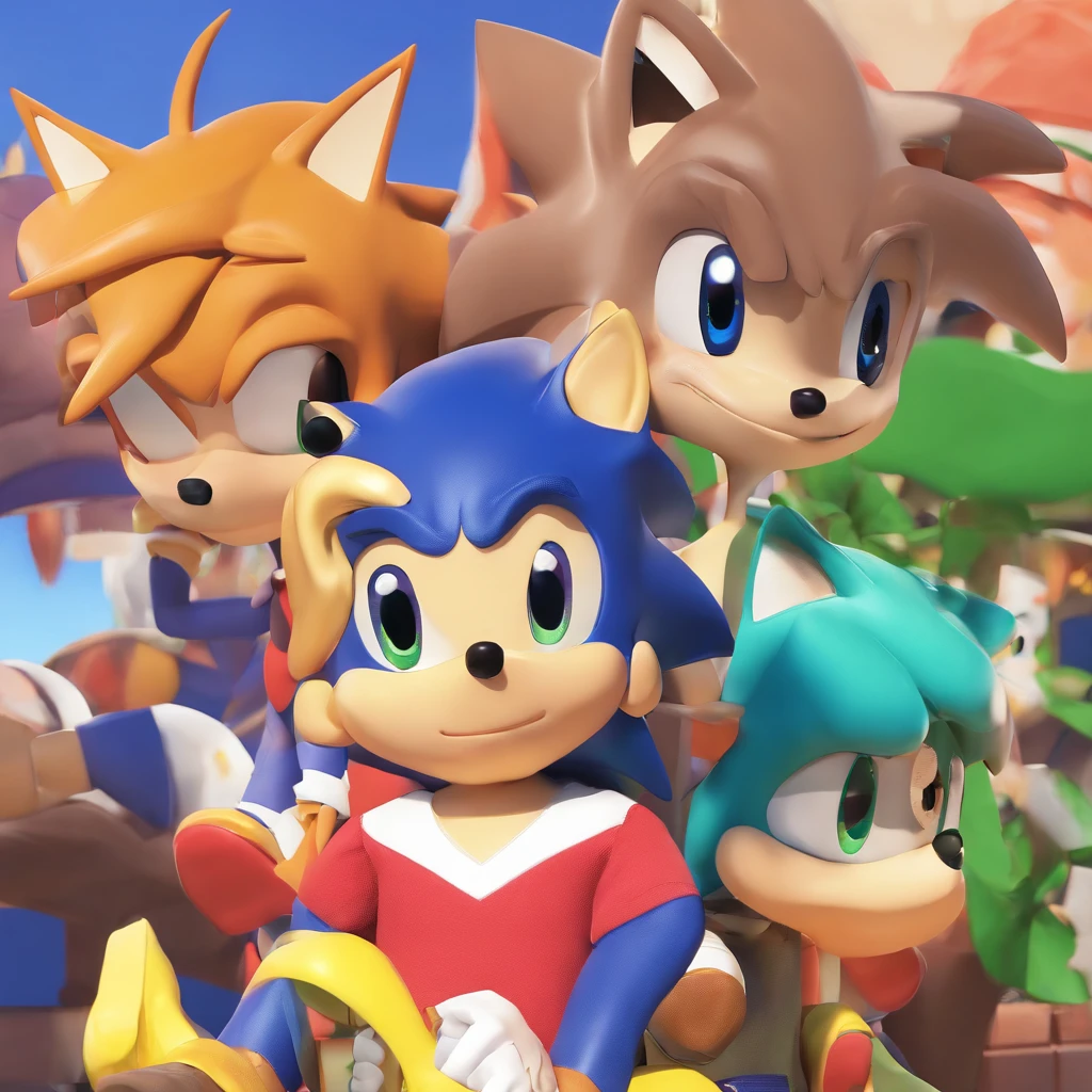 Sonic The Hedgehog, Tails Miles Prower, knuckles The Echidna, 3boys, blue, red sneakers, green eyes, running, arrogant smile, Thumbsub, Pixel Art, PIXARFK