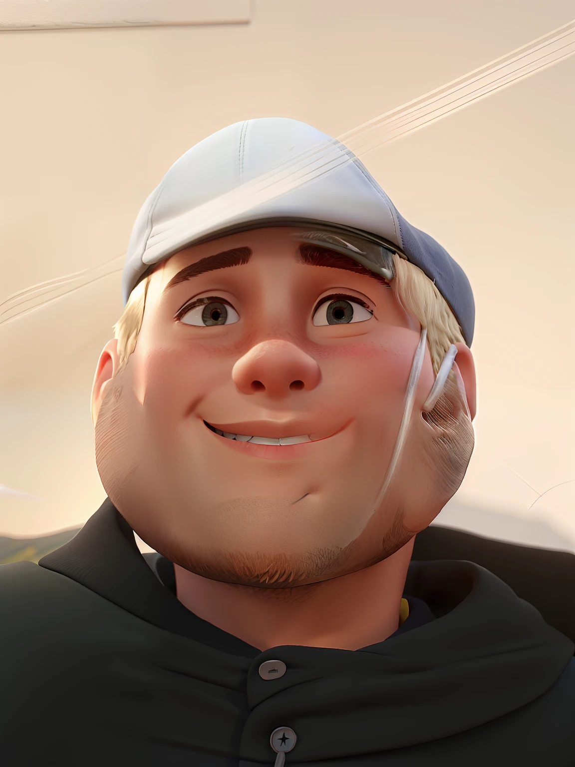 Profile of a boy in a cap. Sorridente