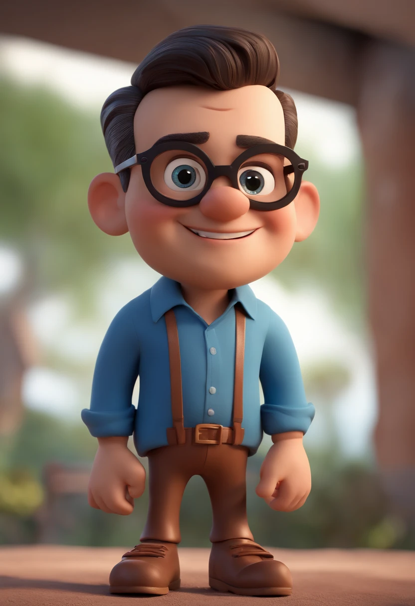 Cartoon character of a man wearing black glasses and a blue shirt, animation character, Caractere estilizado, Rendering Animation Styles, 3D estilizado, Arnold Maya render, 3D render estilizado, Toon renderizar keyshot, Personagem 3D, Personagem 3D, 3d rendering stylized, 3 d character render, Personagem de desenho animado, Personagem de close-up, Pose do personagem, (Estilo Pixar) (Obra prima:1.2) (Bokeh) (melhor qualidade) (Pele detalhada) (Textura detalhada) (8k) (argila) (Cinematic lighting) (foco nítido