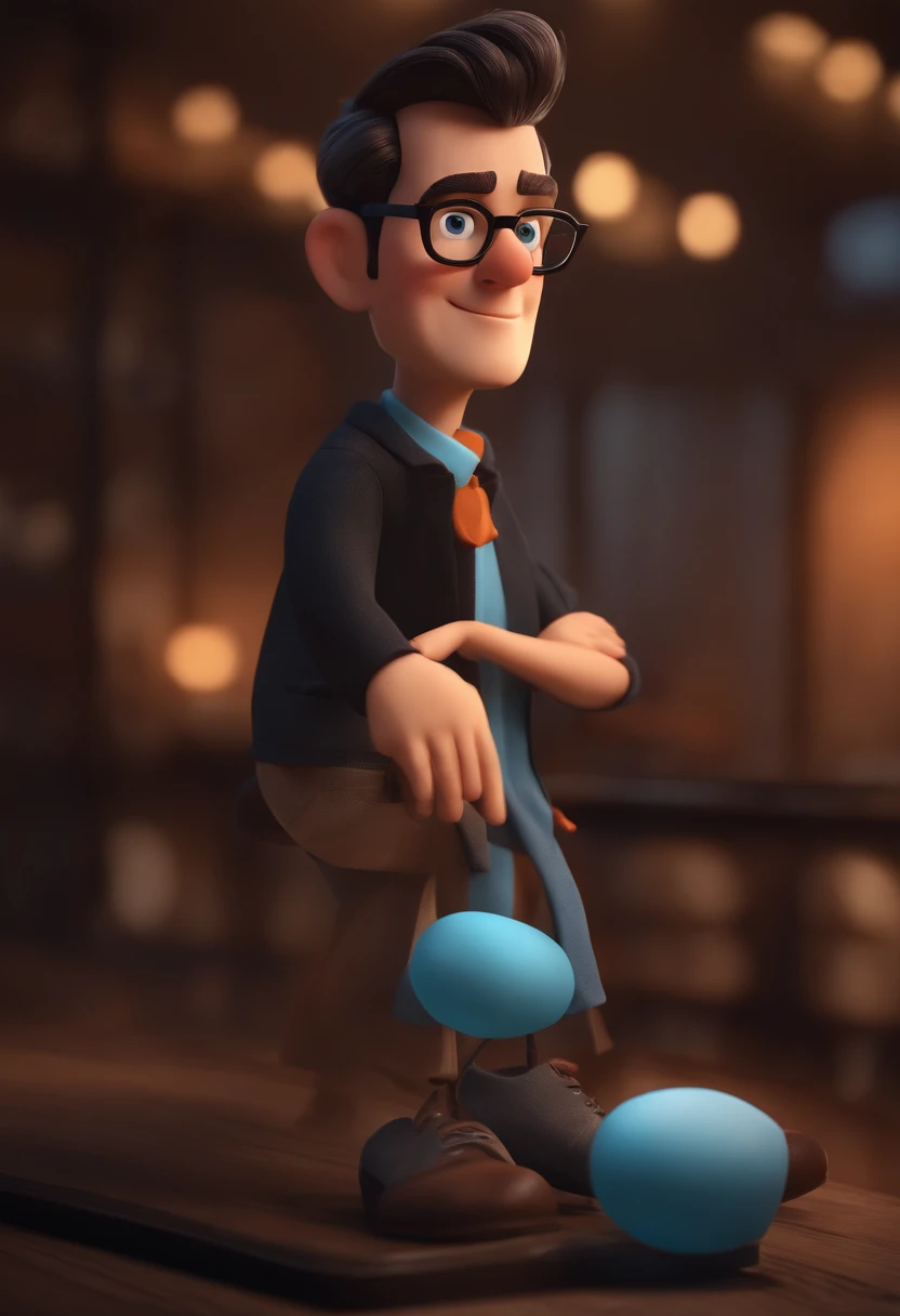 Cartoon character of a man wearing black glasses and a blue shirt, animation character, Caractere estilizado, Rendering Animation Styles, 3D estilizado, Arnold Maya render, 3D render estilizado, Toon renderizar keyshot, Personagem 3D, Personagem 3D, 3d rendering stylized, 3 d character render, Personagem de desenho animado, Personagem de close-up, Pose do personagem, (Estilo Pixar) (Obra prima:1.2) (Bokeh) (melhor qualidade) (Pele detalhada) (Textura detalhada) (8k) (argila) (Cinematic lighting) (foco nítido