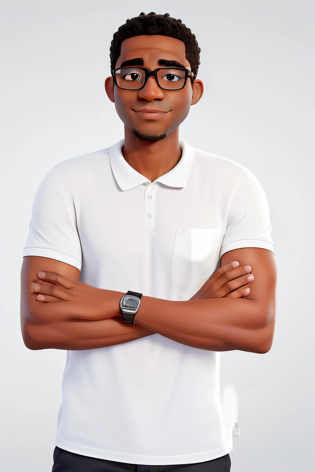 there is a man with glasses and a white shirt posing for a picture, foto de perfil profissional, uma foto de um homem, foto de um homem, man with glasses, David Uzochukwu, foto de perfil profissional, Jorge Pemba, arms crossed on chest, posing with crossed arms, amazing professional picture, man is with black skin, Emmanuel Shiru